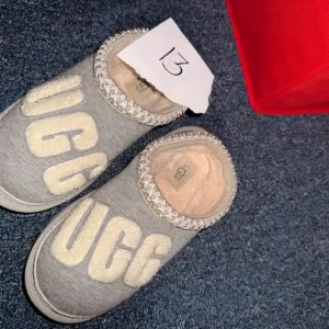 UGG Cozy Gray Cream Slippers with Sheepskin Trim