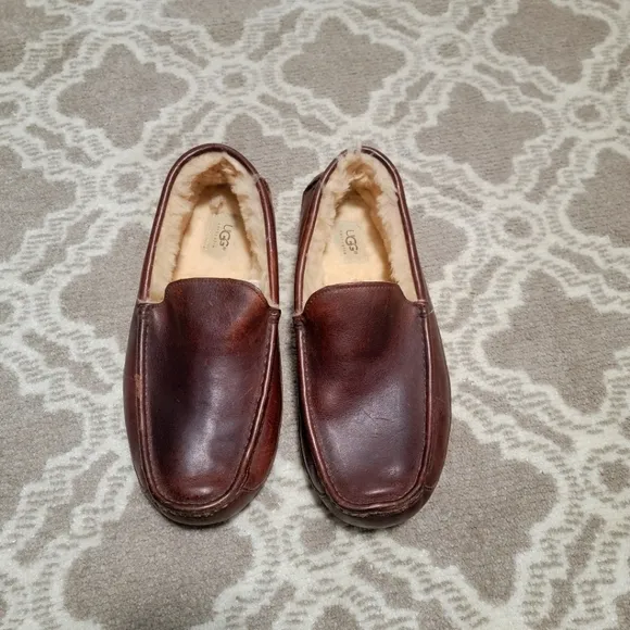 UGG Men's Brown Leather Slippers