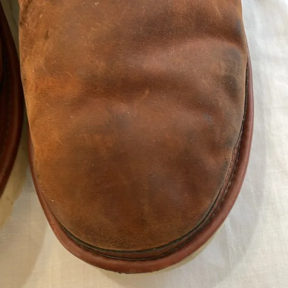Ugg Men’s Fleece Lined Boots size 14 M Brown Leather Comfort Slippers Relaxed