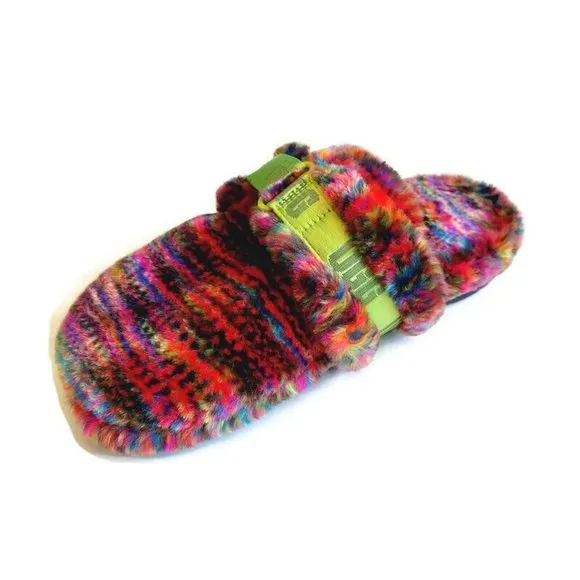 UGG Mens Size 10 Fluff It Slip On Sheepskin Slippers 1131550 Pixelate Black