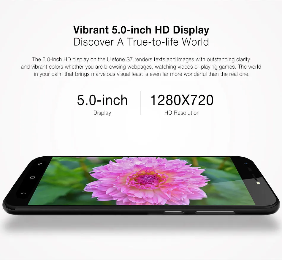 Ulefone S7 Pro Smartphone - 5.0 inch HD, Android 7.0,  MTK6580 Quad Core, 2GB RAM 16GB ROM, 13MP 5MP Dual Rear Cameras  - Black