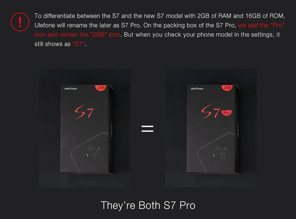 Ulefone S7 Pro Smartphone - 5.0 inch HD, Android 7.0,  MTK6580 Quad Core, 2GB RAM 16GB ROM, 13MP 5MP Dual Rear Cameras  - Black