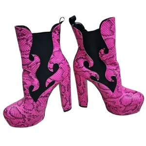 Unbranded Size 8.5 EURO 39 Hot Pink Snakeskin Chelsea Platform Grunge Y2K Boots