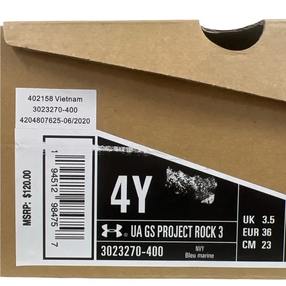 Under Armour UA GS Project Rock 3 Navy Blue Run Shoes Sneakers Kids 3023270-400