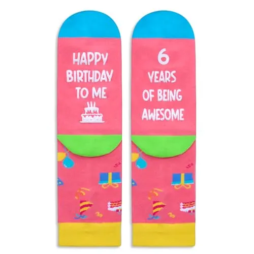 Unisex Birthday Gifts for 6 Year Old Kids, Funny 6th Birthday Socks, Crazy Silly 6 Year Old Socks