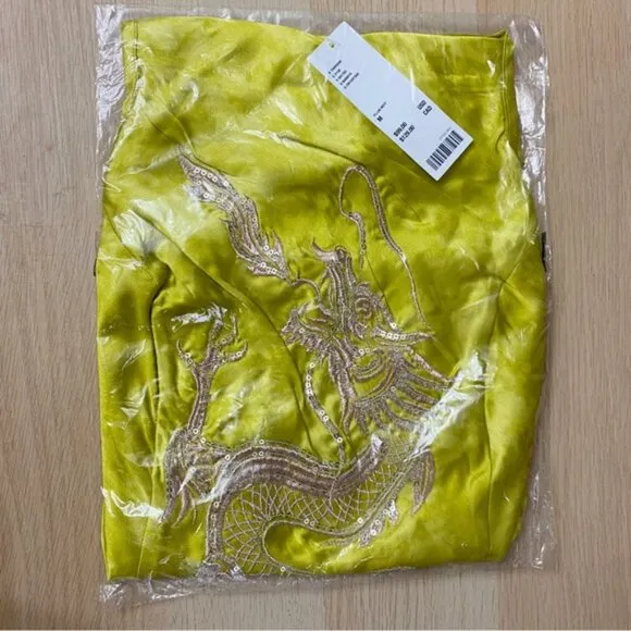 Urban Outfitters | Bird Song Mini Satin Party Dress New Medium Yellow Dragon