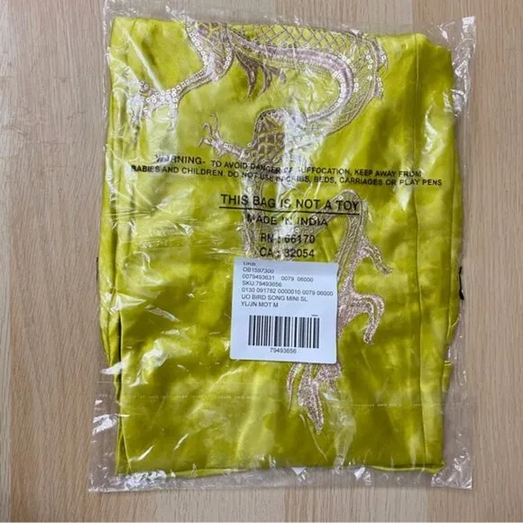 Urban Outfitters | Bird Song Mini Satin Party Dress New Medium Yellow Dragon