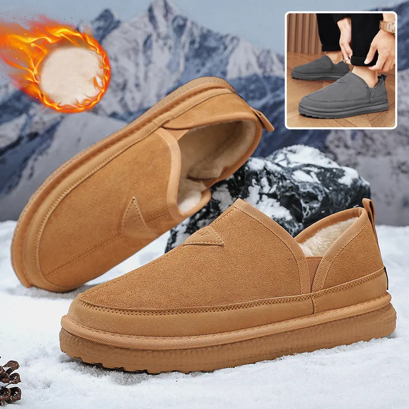 V-cut Fleece Snow Boots Winter Warm Round-toed Suede Ankle Boot Fashion Simple Non-slip Flat Cotton Shoes For Men