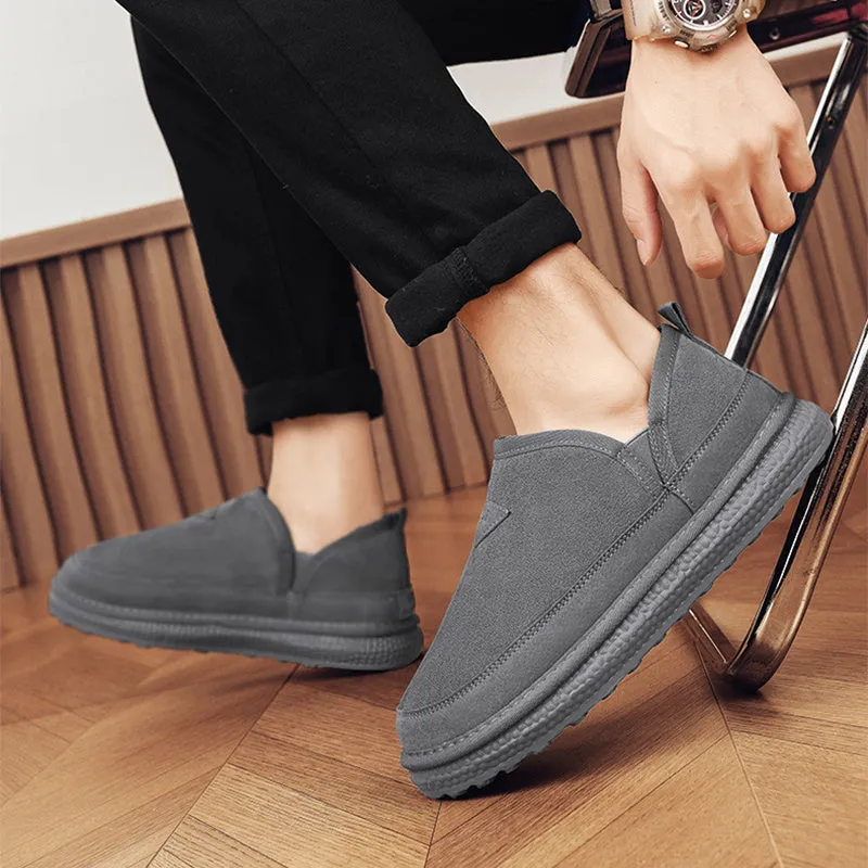 V-cut Fleece Snow Boots Winter Warm Round-toed Suede Ankle Boot Fashion Simple Non-slip Flat Cotton Shoes For Men