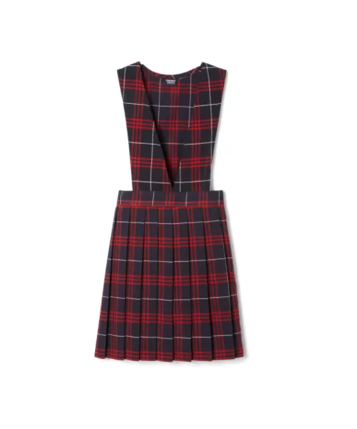 V-Neck Pleated Plaid Jumper {Navy/Red}