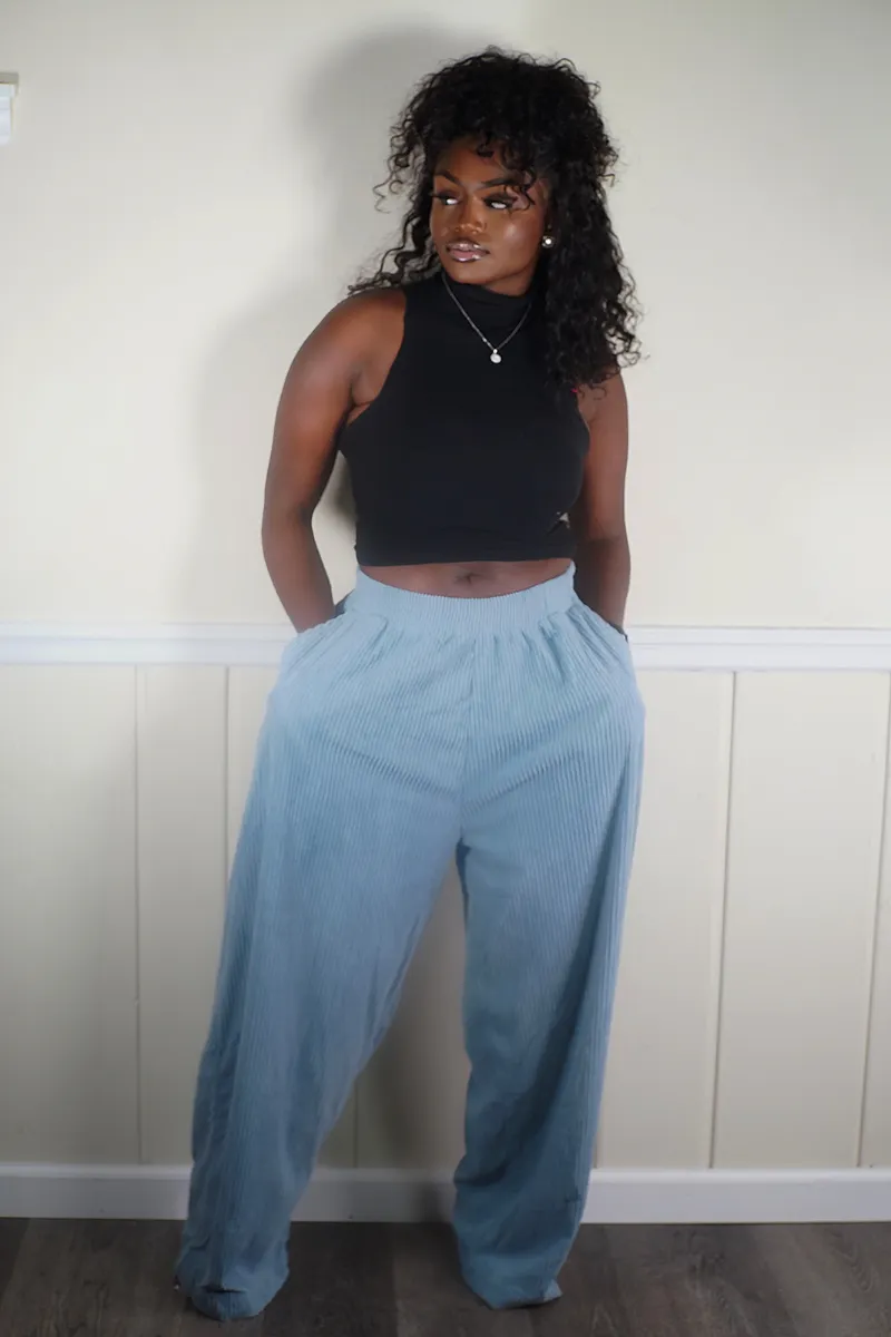 Vacay Babe Wide Leg Pants-Blue
