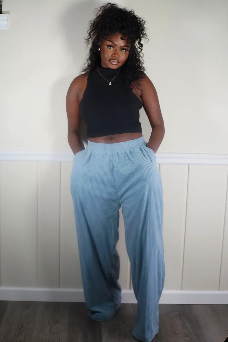 Vacay Babe Wide Leg Pants-Blue