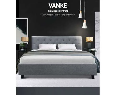 VANKE Bed Frame Base Fabric Headboard Wooden Mattress