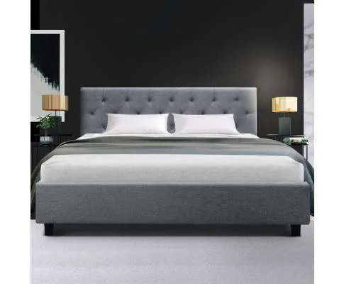VANKE Bed Frame Base Fabric Headboard Wooden Mattress