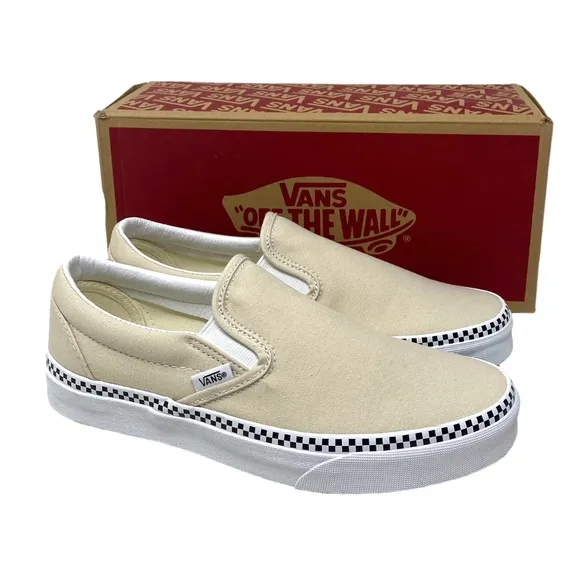 VANS Classic Slip On Checkboard Beige Canvas Women's Size Sneakers VN0A5AO8DJR