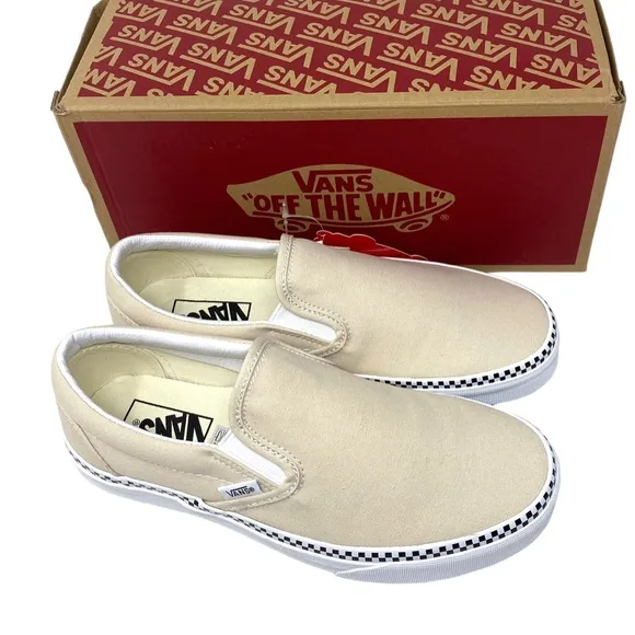 VANS Classic Slip On Checkboard Beige Canvas Women's Size Sneakers VN0A5AO8DJR