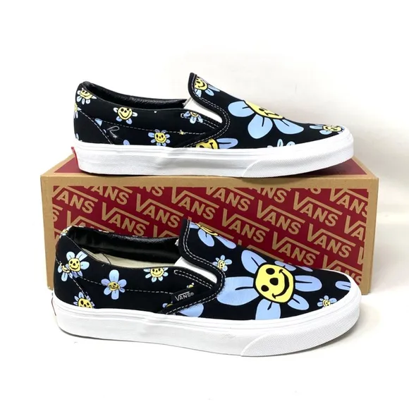 VANS Classic Slip On Low Top Black Floral Canvas Men’s Size Sneakers VN0A5JMHY23