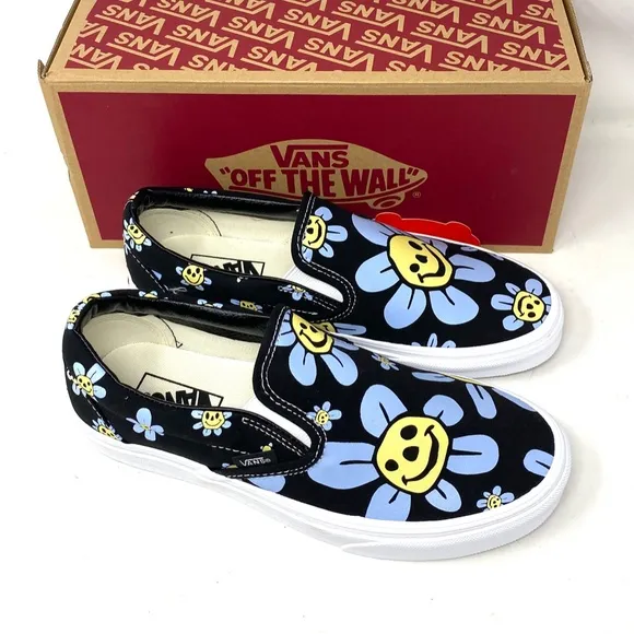 VANS Classic Slip On Low Top Black Floral Canvas Men’s Size Sneakers VN0A5JMHY23