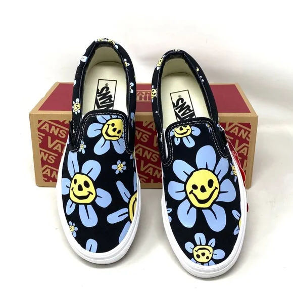 VANS Classic Slip On Low Top Black Floral Canvas Men’s Size Sneakers VN0A5JMHY23