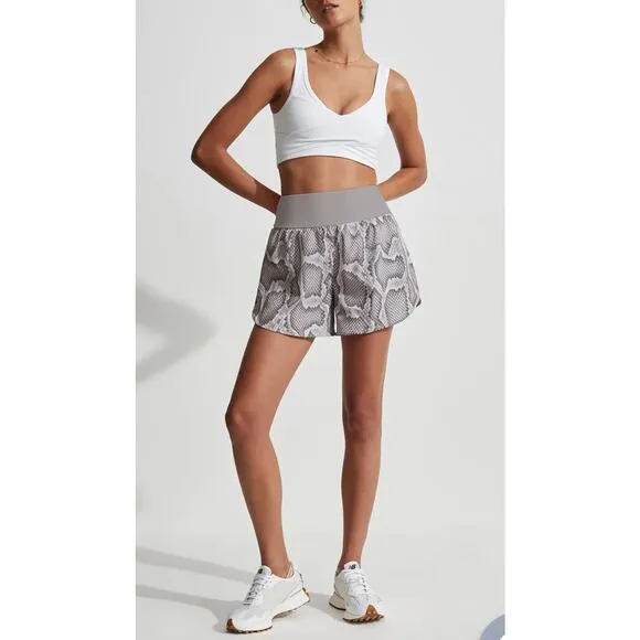 VARLEY High Waist Derby Alabaster Python Snake Print Gym Running Shorts Medium