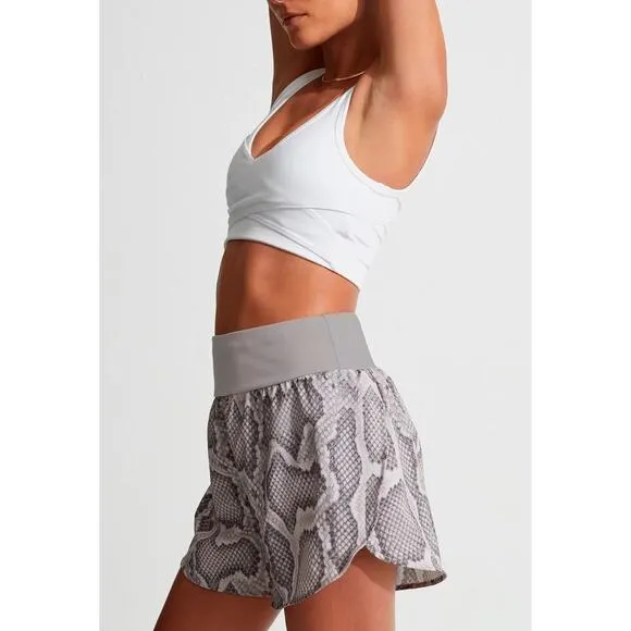 VARLEY High Waist Derby Alabaster Python Snake Print Gym Running Shorts Medium