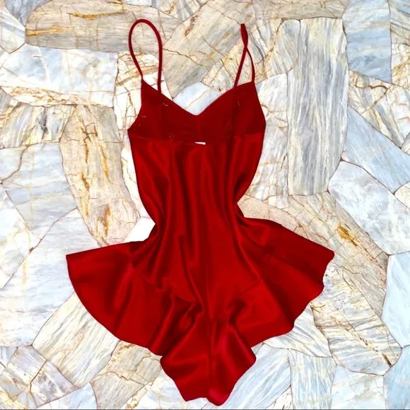 Very Sexy Satin Romper Teddy Skirted Slip Ruffles
