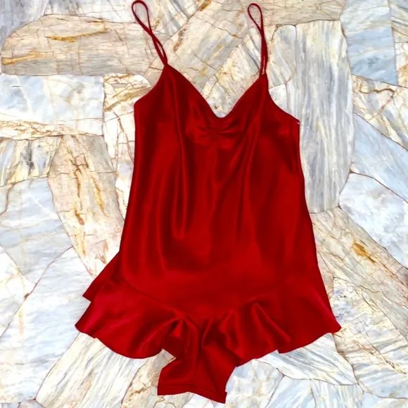 Very Sexy Satin Romper Teddy Skirted Slip Ruffles