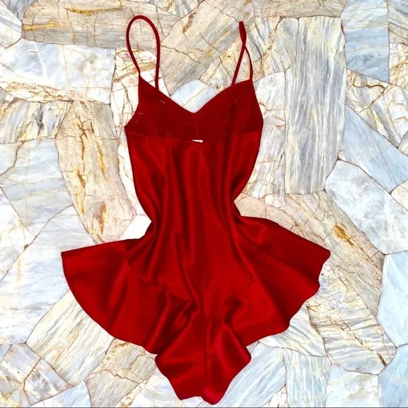 Very Sexy Satin Romper Teddy Skirted Slip Ruffles