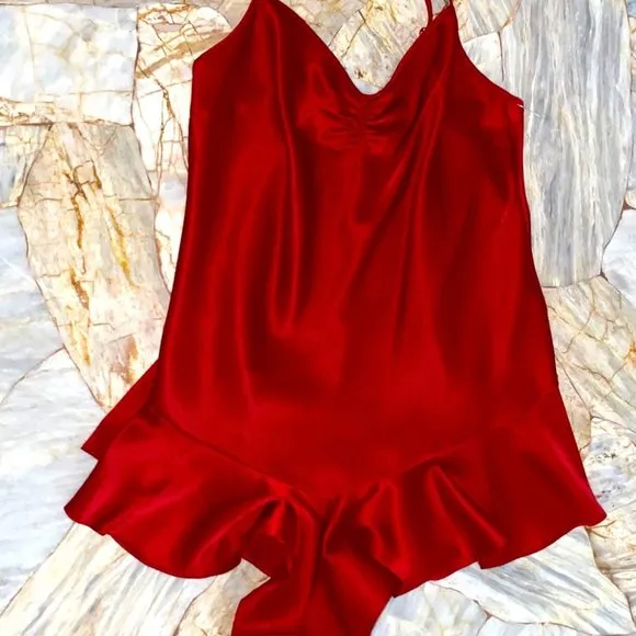 Very Sexy Satin Romper Teddy Skirted Slip Ruffles