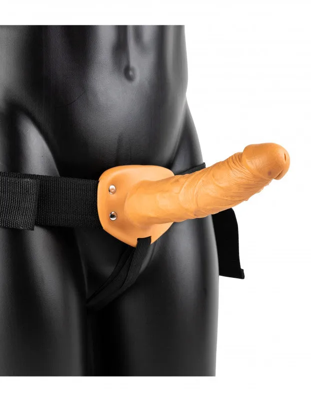 Vibrating Hollow Strap-on No Balls 8 Inch - Tan