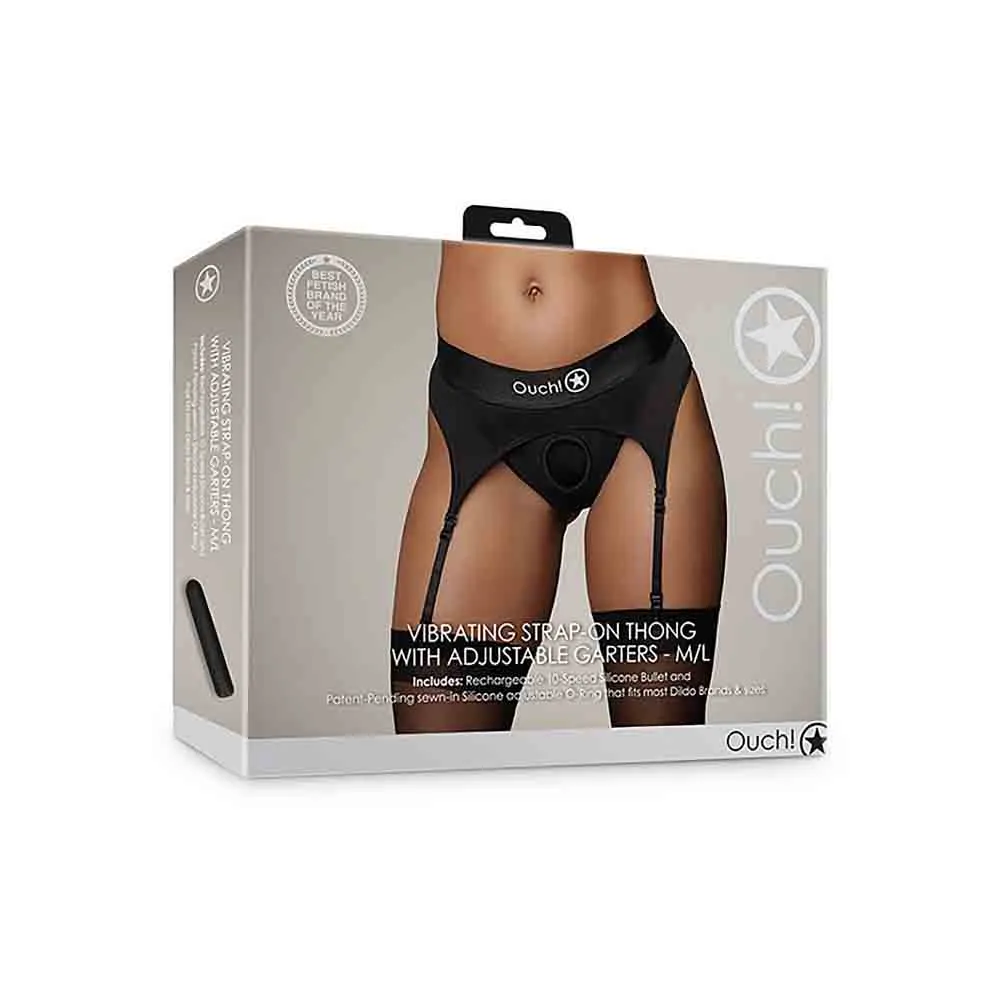 Vibrating Strap-on Thong w Garters - M/L