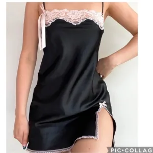 Victoria’s Secret Angels Vintage Satin Cami Slip black with pink lace trim