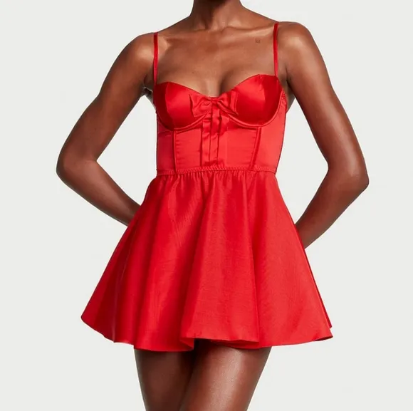 Victoria's Secret Bow-Topped Bustier Slip Dress Lipstick Red Size XL NWT