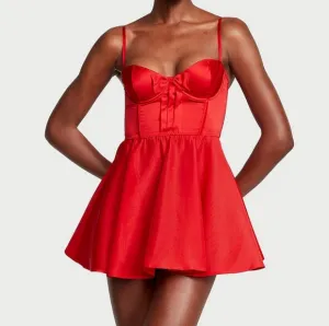 Victoria's Secret Bow-Topped Bustier Slip Dress Lipstick Red Size XL NWT