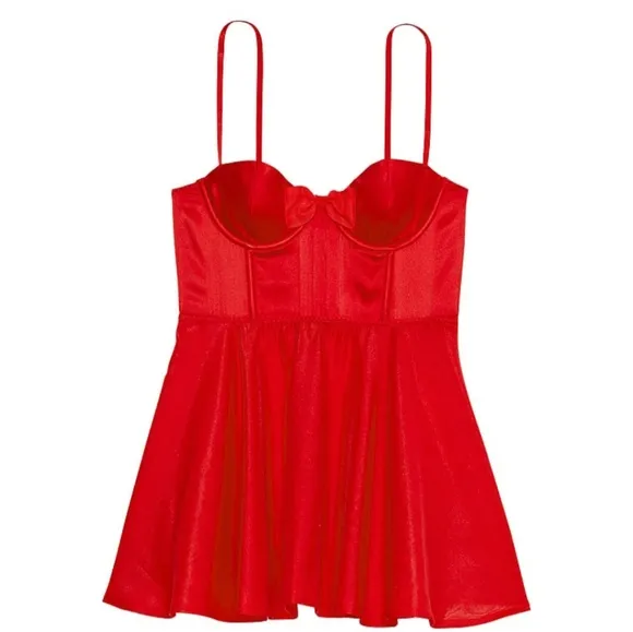 Victoria's Secret Bow-Topped Bustier Slip Dress Lipstick Red Size XL NWT