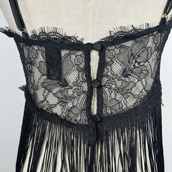 Victoria's Secret LACE BABYDOLL SLIP Fringe Black Women's Size Medium M Festival
