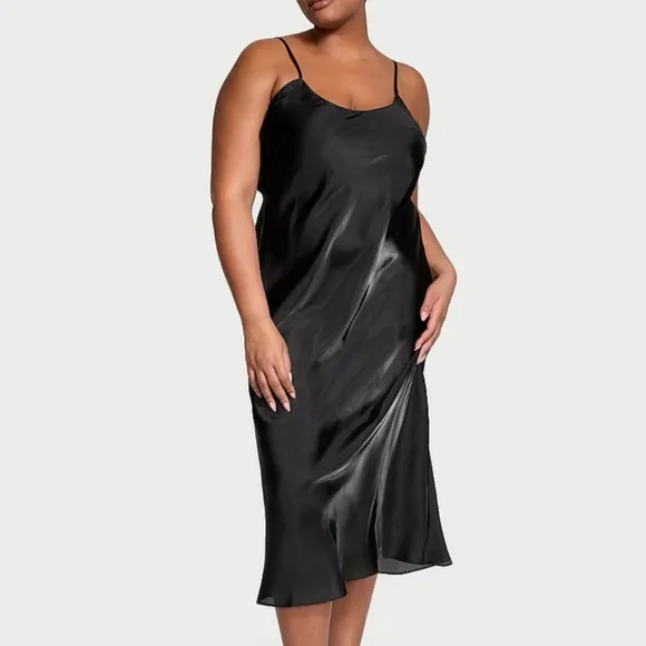 Victoria's Secret Organza Midi Slip Dress in Black Size M NWT