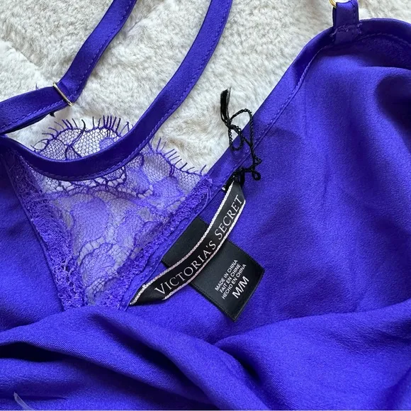 Victoria's Secret | Purple &quot;Play Nice&quot; Chantilly Lace Satin Slip | Size Medium