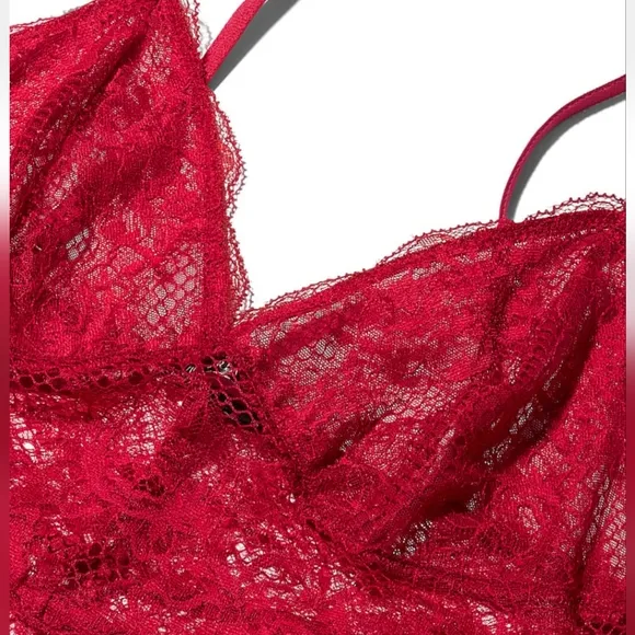 Victoria's Secret Red Fishnet Floral Mesh Lace Slip Set Size XL NWT
