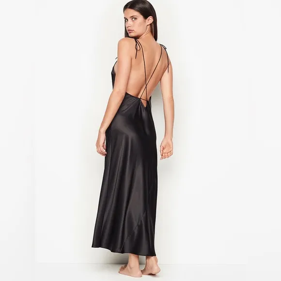 Victoria's Secret Satin Slip Dress Maxi Long Black Silky - Large