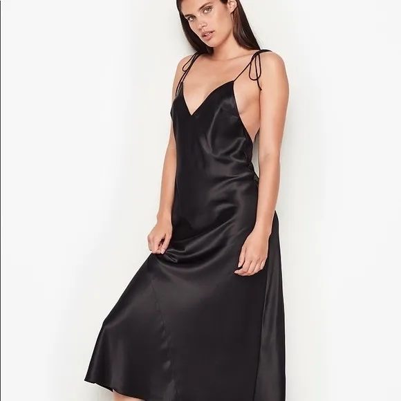 Victoria's Secret Satin Slip Dress Maxi Long Black Silky - Large