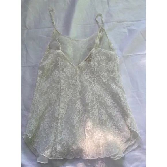 Victoria's secret sheer lace vintage gown gold lace cream white slip dress s p