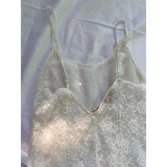 Victoria's secret sheer lace vintage gown gold lace cream white slip dress s p