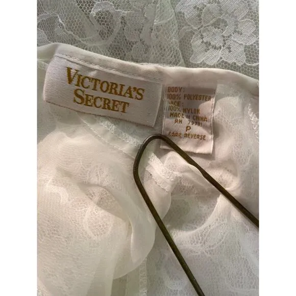 Victoria's secret sheer lace vintage gown gold lace cream white slip dress s p