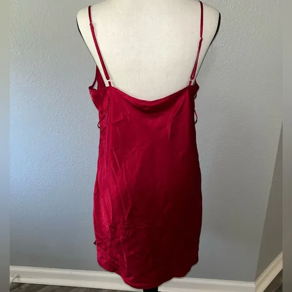 Victoria's Secret Y2K Lace Up Sides Red Satin Sexy Slip Dress Size Large