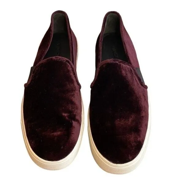 VINCE Blair Velvet Burgundy Slip on Sneakers - Size 8.5