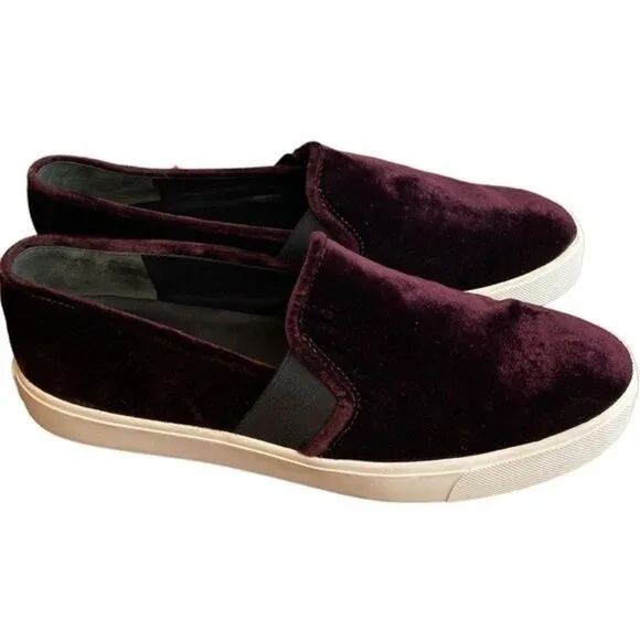VINCE Blair Velvet Burgundy Slip on Sneakers - Size 8.5
