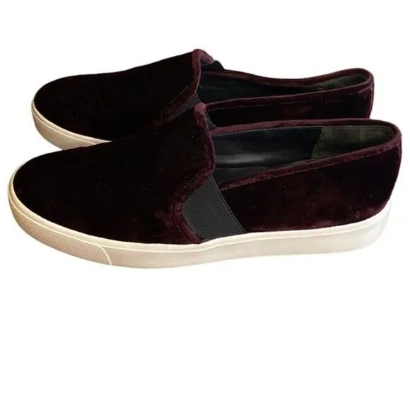VINCE Blair Velvet Burgundy Slip on Sneakers - Size 8.5