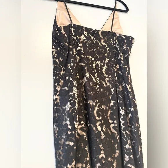 Vince Camuto Black Lace with tan slip adjustable straps midi dress 8