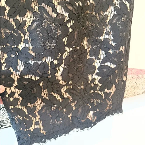 Vince Camuto Black Lace with tan slip adjustable straps midi dress 8